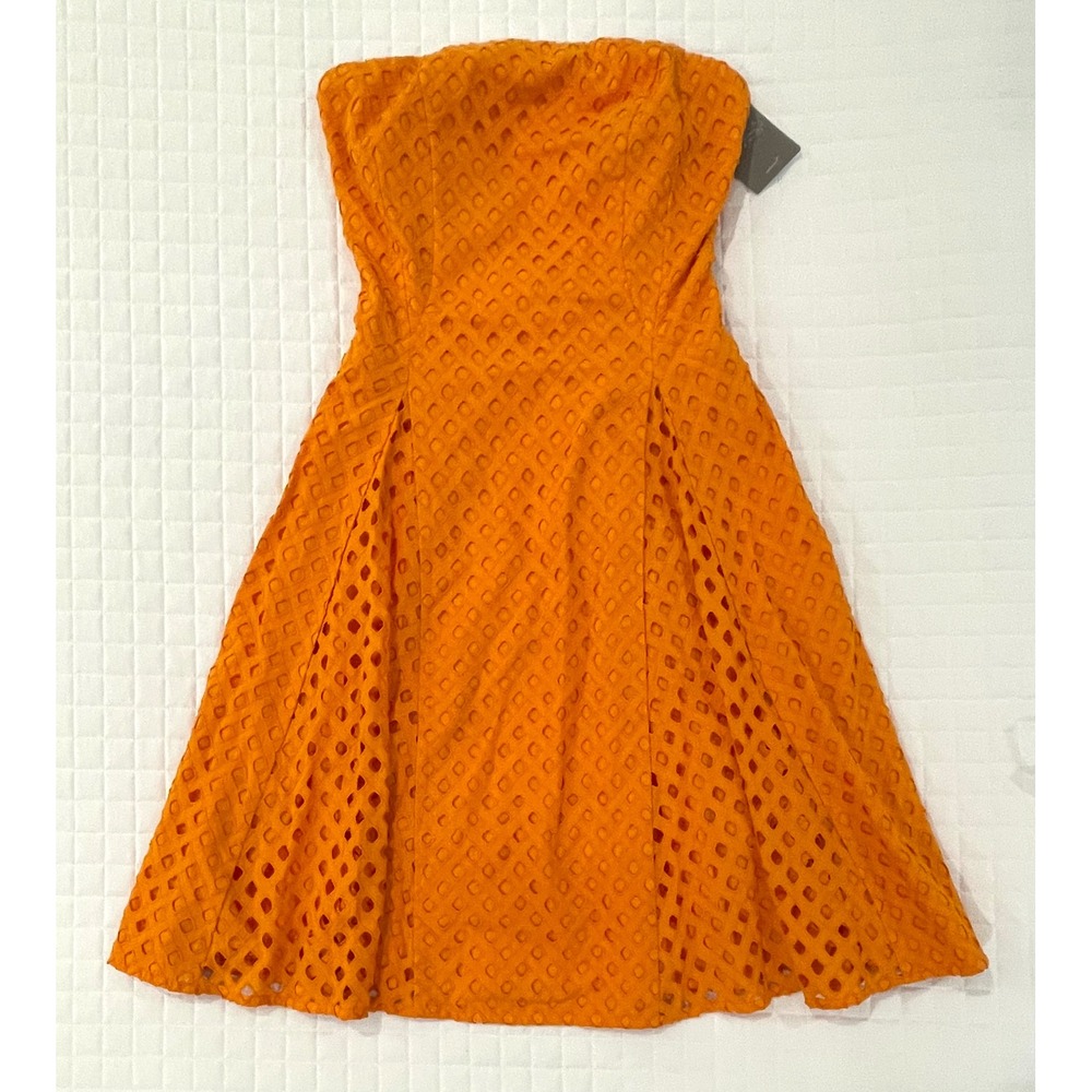 Maeve Anthropologie Orange Strapless Dress Women's Eyelet A Line Size‎ 0